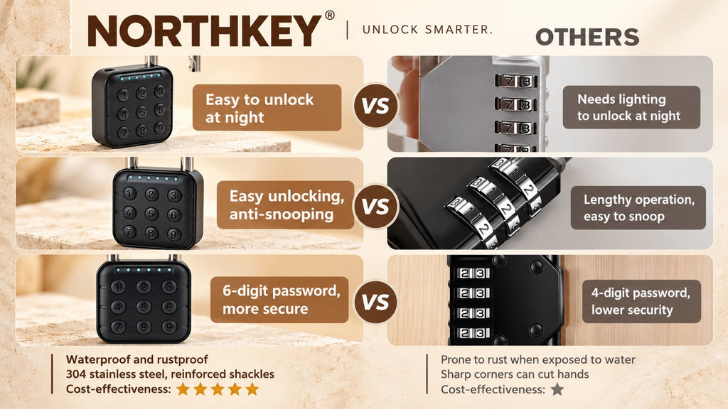 NorthKey smart padlock compared with regular combination locks