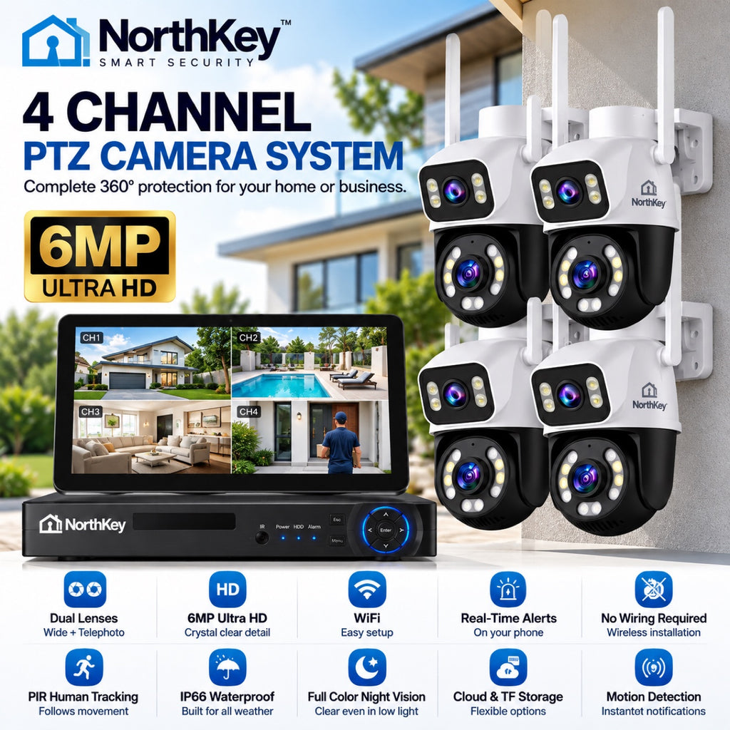 NorthKey 4-Camera Security System – 6MP WiFi PTZ Cameras