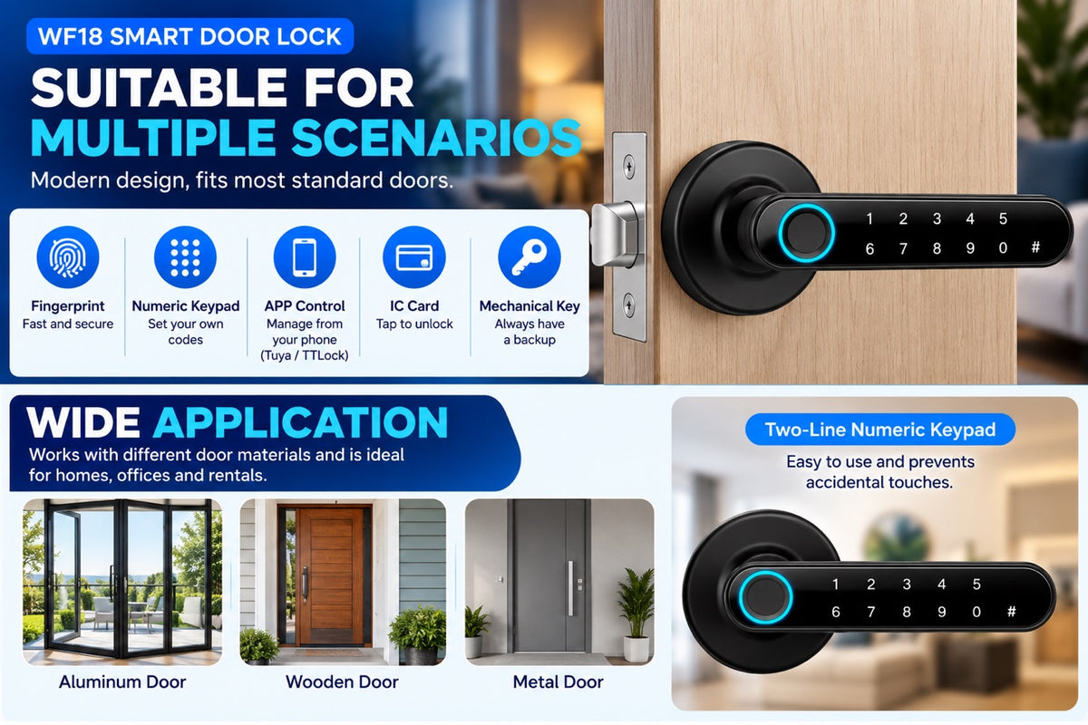 W18 lock on a wooden door, fits aluminum, wooden and metal doors for homes and offices