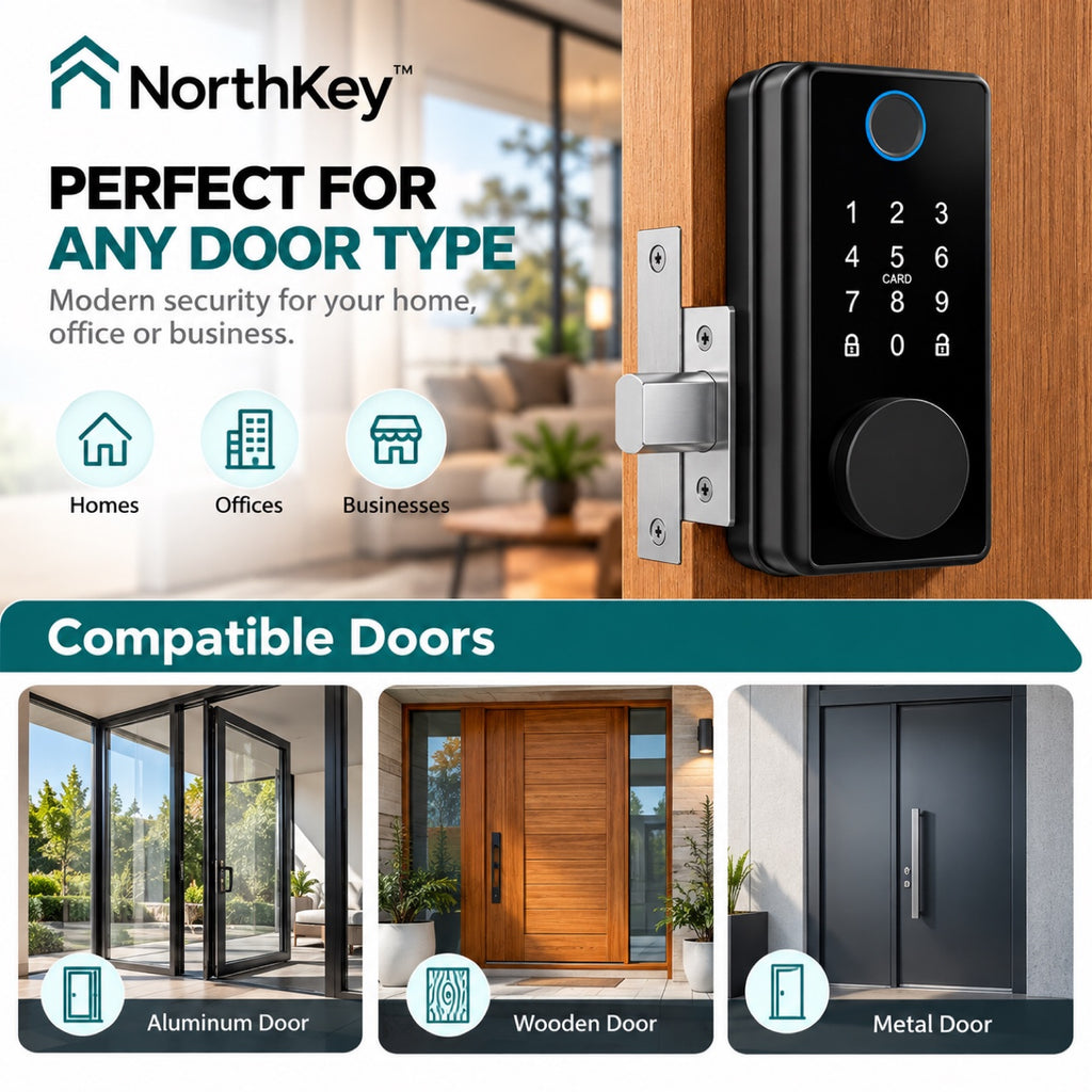 NorthKey WX19 on a wooden door, fits aluminum, wooden and metal narrow-profile doors