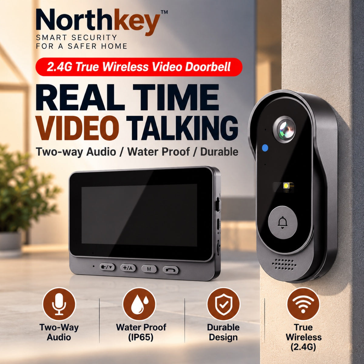 NorthKey X8 Smart Wireless Video Doorbell – 1080p with 4.3" Indoor Monitor