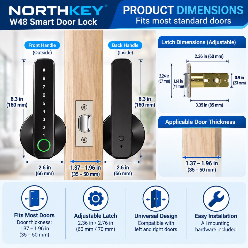NorthKey WF48 installed on a wooden door in a modern living room