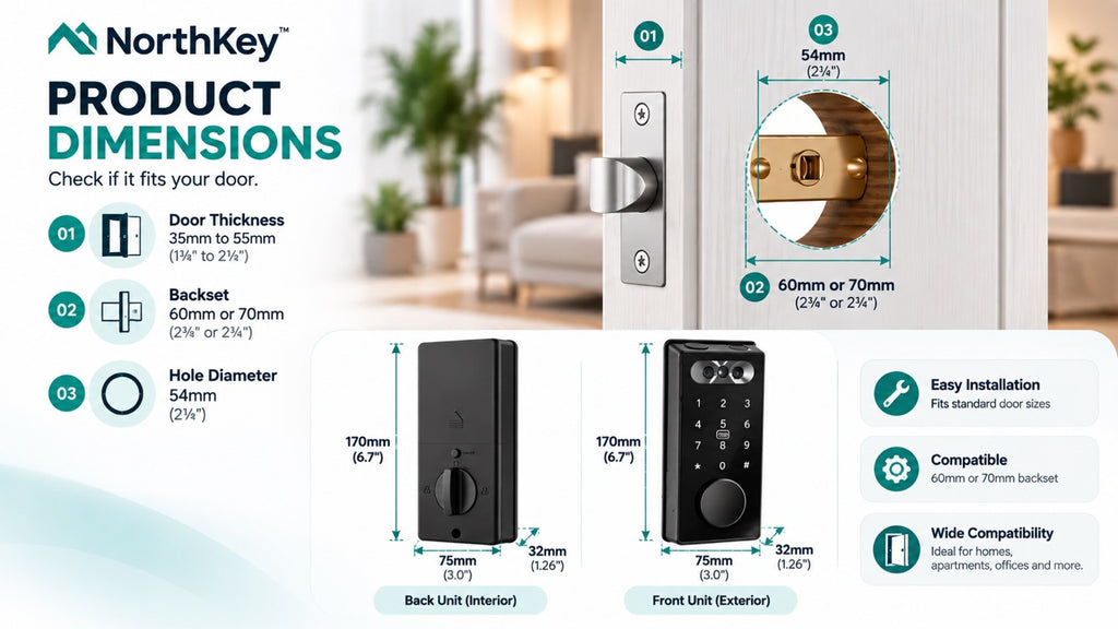 NorthKey smart door lock product dimensions — check if it fits your door