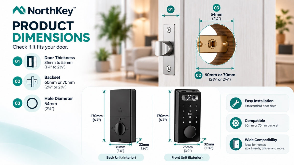 NorthKey smart door lock product dimensions — check if it fits your door