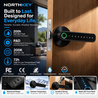 WF48 product dimensions diagram with handle, latch and door thickness measurements