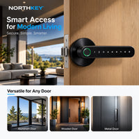 NorthKey WF48 with phone showing the app, fingerprint, PIN, card, key and app control